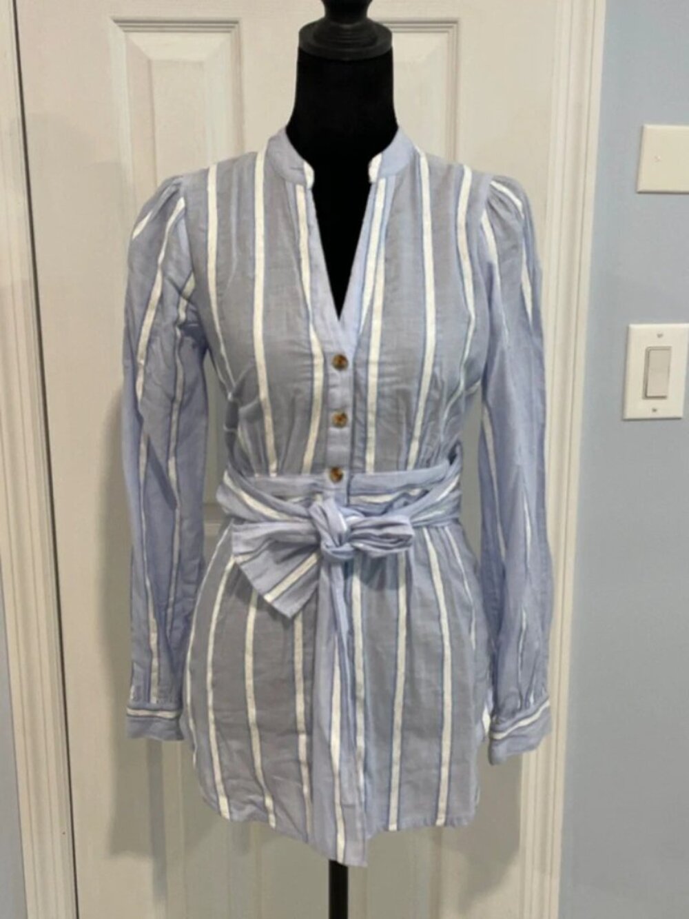Anthropologie Women’s Blue White Striped Shirt Dress 0 NWT